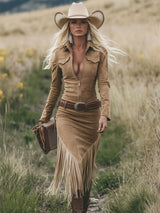 Robe western effet suédine à franges — Audacieuse élégante