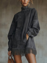 Robe oversize effet daim avec franges