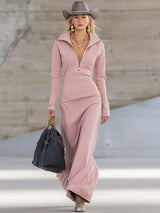 Robe longue zippée à col ouvert