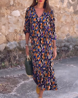 Nathalie | Robe col V imprimé rétro