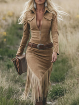 Robe western effet suédine à franges — Audacieuse élégante