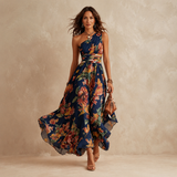 Camille™ | Robe longue asymétrique à imprimé floral