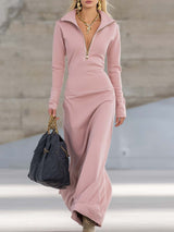 Robe longue zippée à col ouvert