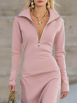 Robe longue zippée à col ouvert