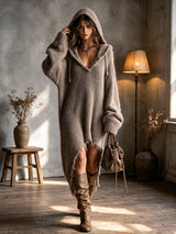 Colombe | Robe Midi en Maille Duveteuse à Capuche