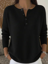 Hélène™ | Pull en tricot avec boutons Henley