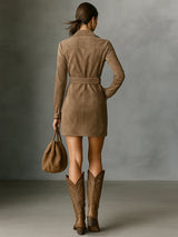 Abito camicia in pelle scamosciata con cintura