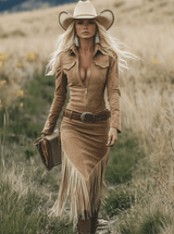 Robe Longue Effet Daim Luxe – Ceinture Incluse