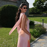 Solène™ | Abito lungo con schiena scoperta e drappeggio in raso