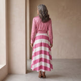 Elena | Robe chemise satinée à jupe rayée