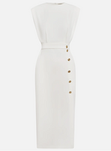 Sophie™ | Robe midi ajustée avec boutons dorés
