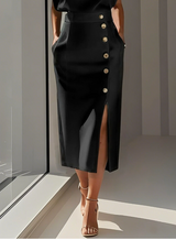 Sophie™ | Abito midi aderente con bottoni dorati