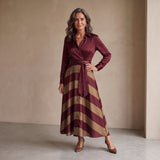 Elena | Robe chemise satinée à jupe rayée