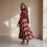 Elena | Robe chemise satinée à jupe rayée