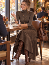 Amélie | Ensemble top col roulé et jupe asymétrique effet daim