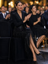 JIMENA | Robe midi avec haut façon blazer, paillettes et franges en noir