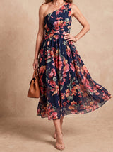 Elena | Robe longue asymétrique fleurie en mousseline