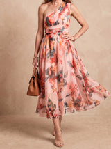 Elena | Robe longue asymétrique fleurie en mousseline