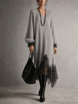 Noémie | Robe pull en maille scintillante à ourlet en dentelle