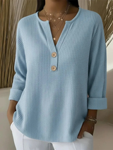 Lucienne™ | T-shirt Henley à texture gaufrée avec boutons