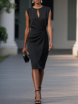 Robe drapée sans manches à détail plissé et encolure goutte