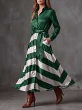 Elena | Robe chemise satinée à jupe rayée
