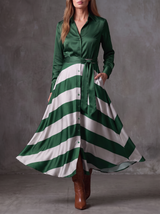Elena | Robe chemise satinée à jupe rayée