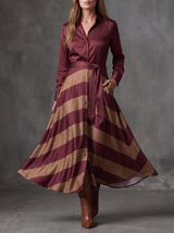Elena | Robe chemise satinée à jupe rayée