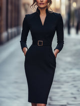 Élodie – Robe crayon avec manches longues et ceinture
