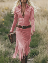Robe Longue Effet Daim Luxe – Ceinture Incluse