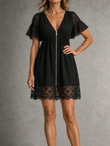 Noémie | Robe Courte Élégante avec Zip Doré et Dentelle