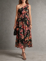 Elena | Robe longue asymétrique fleurie en mousseline