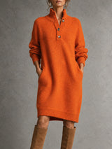 Lorène™ | Robe pull à col boutonné