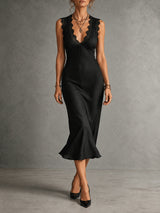 Margaux | Robe Midi Noire avec Dentelle