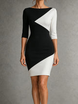 Robe Élégante Bicolore à Coupe Asymétrique