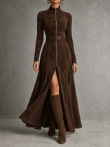 Robe longue zippée avec ceinture