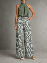 Camille | Ensemble élégant avec pantalon fluide imprimé et top col haut