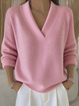 Loose-fit V-neck knit sweater for autumn and winter