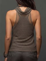 Sexy halter neck V-neck backless fitted knit top