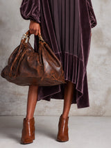 Purple Oversized Velvet Patchwork Pleated Chiffon Midi Dress