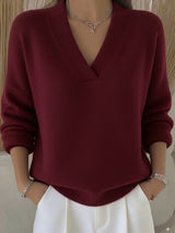 Loose-fit V-neck knit sweater for autumn and winter