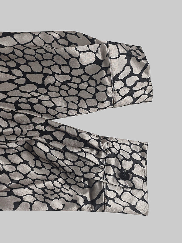 Satin-Effect Blouse with Artistic Print