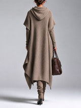 Waffle-knit hooded long dress with side zips