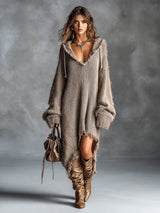 Colombe | Robe Midi en Maille Duveteuse à Capuche