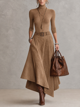 Amélie | Ensemble top col roulé et jupe asymétrique effet daim