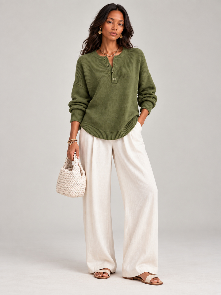 Helen™ | Knit Jumper with Henley Buttons