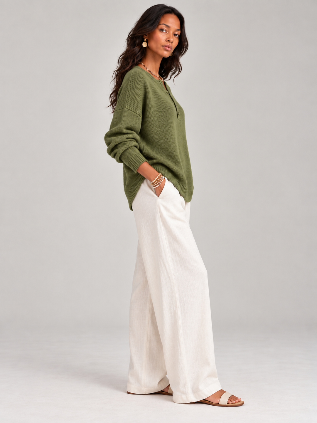 Helen™ | Knit Jumper with Henley Buttons