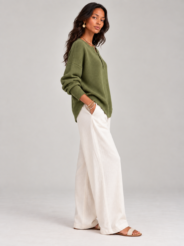 Helen™ | Knit Jumper with Henley Buttons