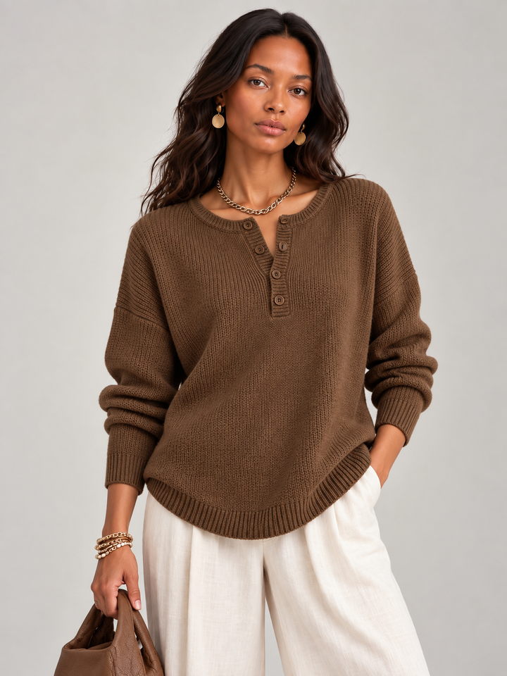 Helen™ | Knit Jumper with Henley Buttons