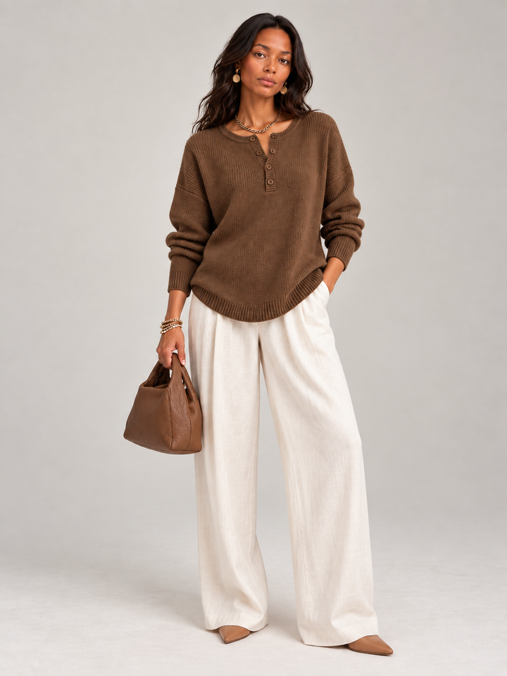 Helen™ | Knit Jumper with Henley Buttons